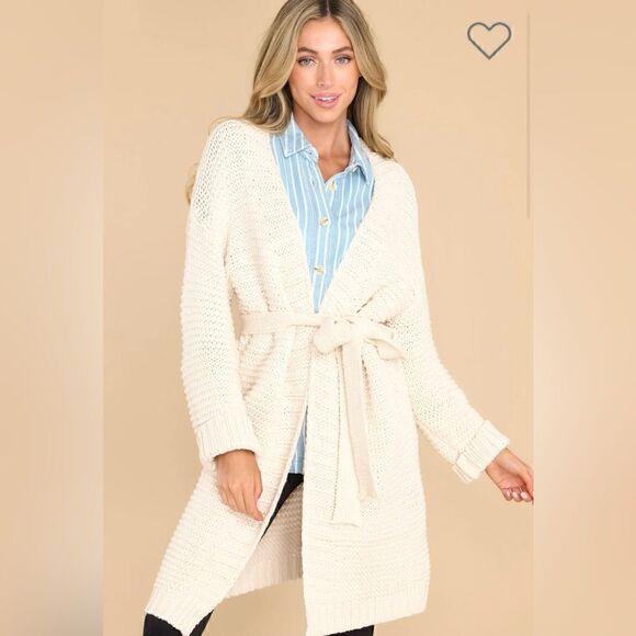 Miracle Sweaters - Miracle Relax More Ivory Midi Cardigan Tie Chunky Knit M/L